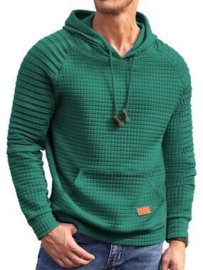 Coofandy Men's Green Pullover Long Sleeve Drawstring Waffle Knit Hoodies